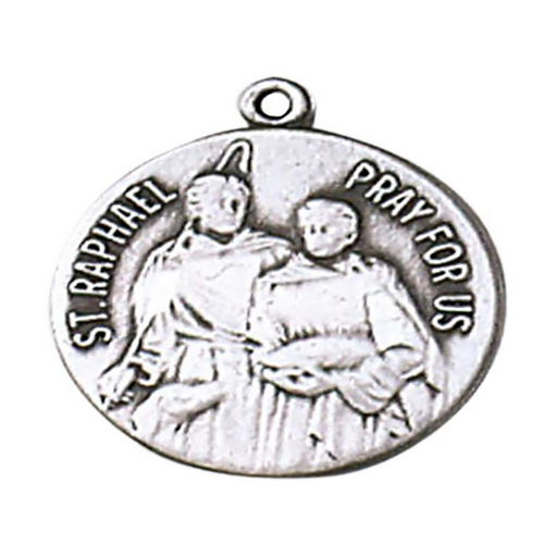 St. Raphael sterling silver medal St. Raphael necklace St. Raphael healer angel St. Raphael on rhodium chain St. Raphael image St. Raphael medal